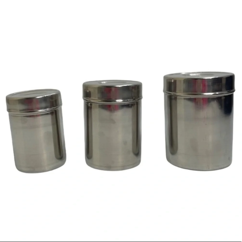 Stainless Canisters Tins Storage Containers Silver Chrome 3 piece  Canister Set